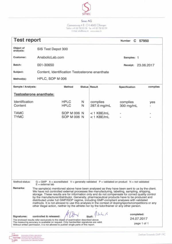 Test Depot 300 SIS labs (Testosterone Enanthate) 10ml [300mg/ml]