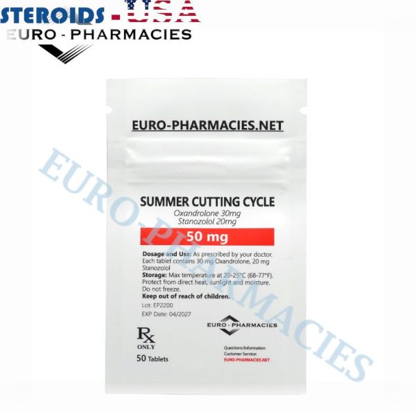 Bag containing 50 pills of Summer Cutting Cycle (20mg Winstrol + 30mg Anavar) (50mg/tab) from Euro-Pharmacies