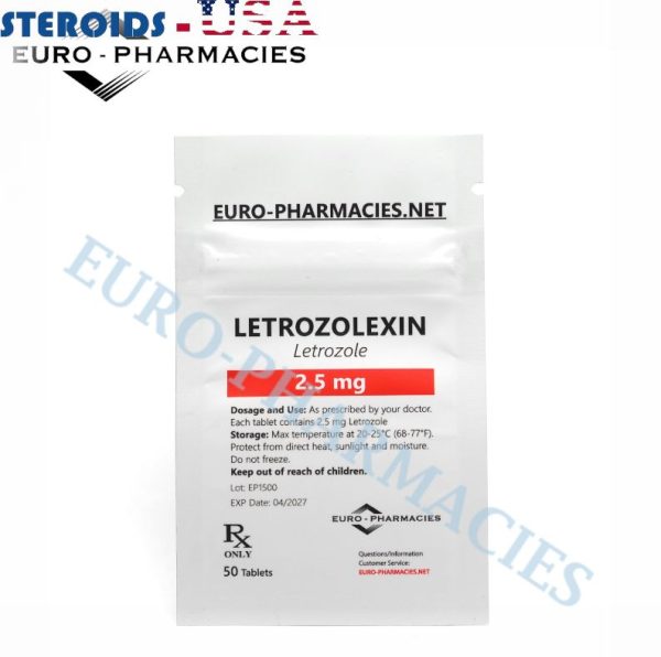 Bag containing 50 pills of Letrozolexin (Letrozole) (2.5mg/tab) from Euro-Pharmacies