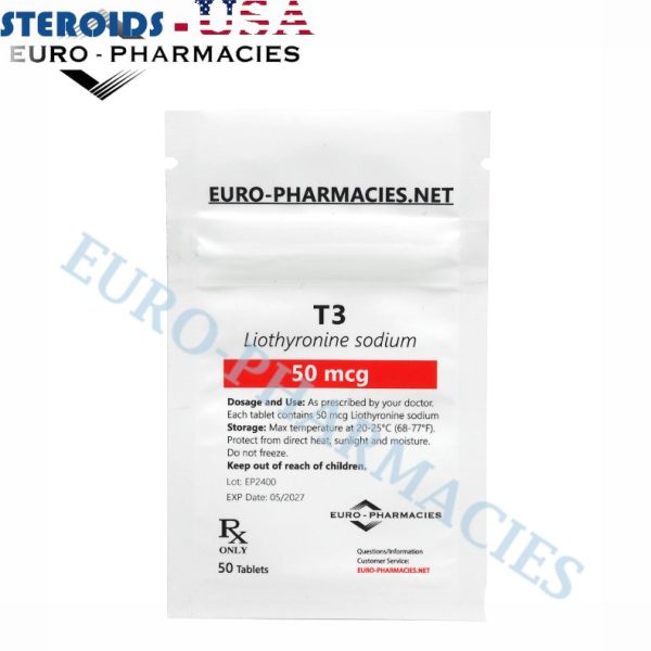 Bag containing 50 pills of T3 (50mcg/tab) from Euro-Pharmacies