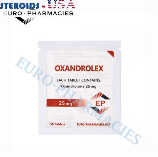 Bag containing 50 pills of Oxandrolex 25 (Anavar) (25mg/tab) from Euro-Pharmacies