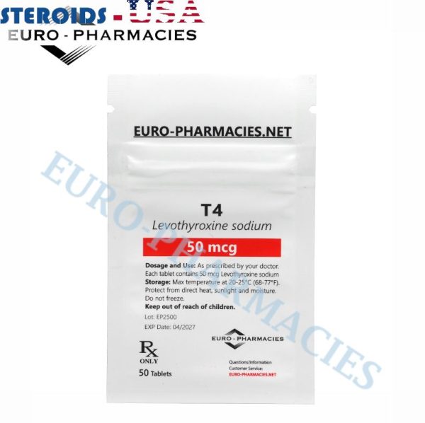 Bag containing 50 pills of T4 (50mcg/tab) from Euro-Pharmacies