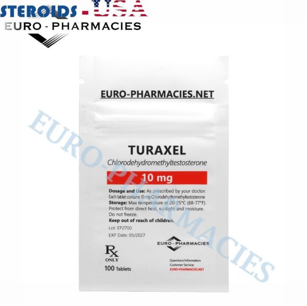 Bag containing 100 pills of Turaxel 10 (Turanabol) (10mg/tab) from Euro-Pharmacies