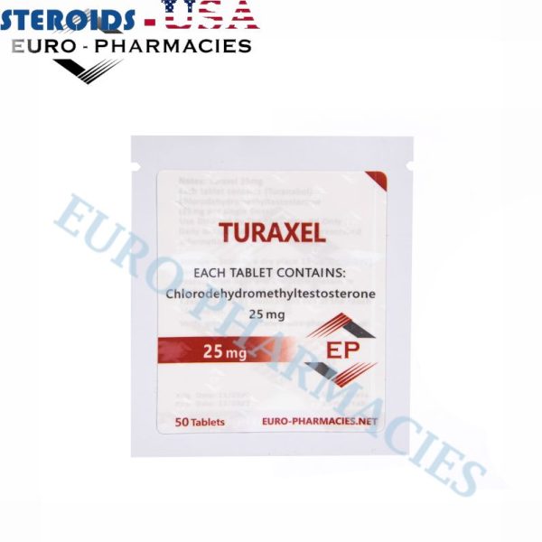 Bag containing 50 pills of Turaxel 25 (Turanabol) (25mg/tab) from Euro-Pharmacies