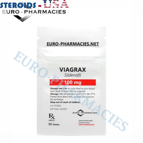 Bag containing 50 pills of Viagrax (Sildenafil) (100mg/tab) from Euro-Pharmacies