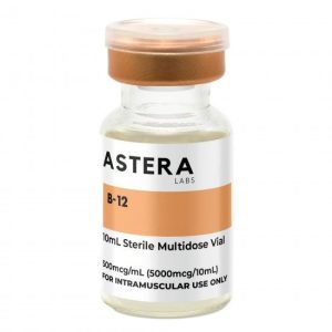 A vial of Astera Labs Vitamin B-12 supplement, 500 mcg/ml,