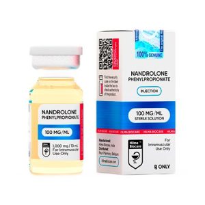 Pharmaceutical vial containing Nandrolone Phenylpropionate, 100 milligrams per milliliter, produced by Hilma Biocare