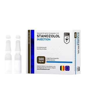 Pharmaceutical vial containing Stanozolol injection (Winstrol), 50 milligrams, produced by Hilma Biocare