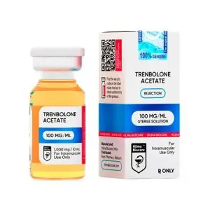 Pharmaceutical vial containing Trenbolone Acetate, 100 milligrams per milliliter, produced by Hilma Biocare